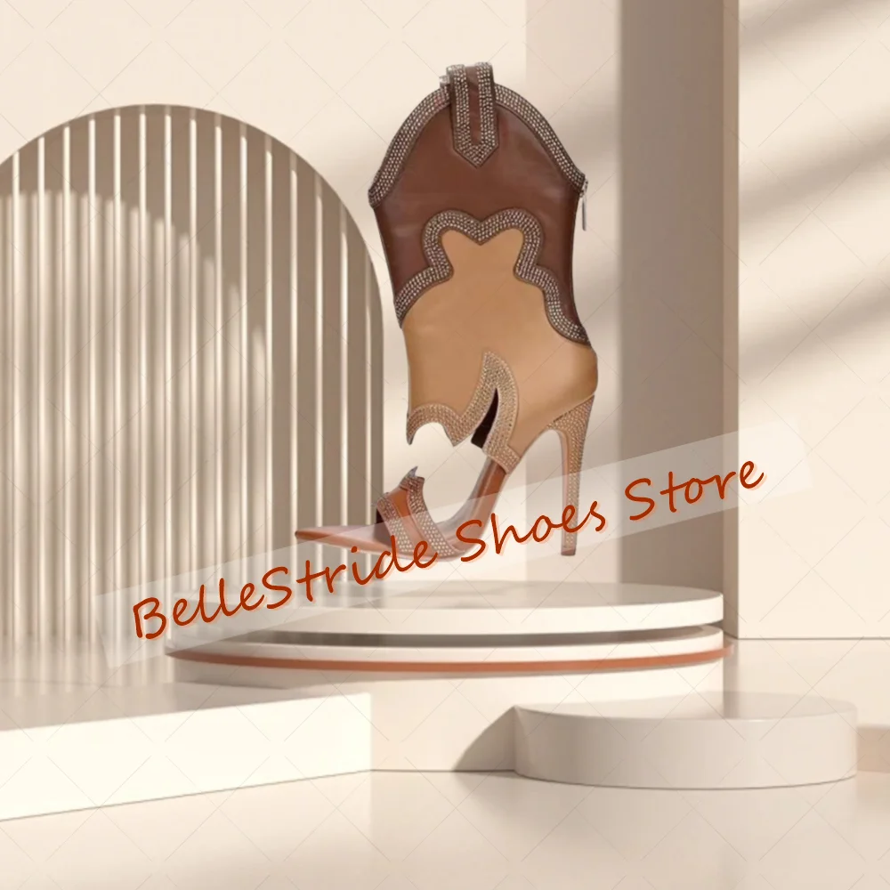 Colorful Pointed Toe Back Zipper Crystal Boots Open Toe Women Shoes Thin High Heels Party Banquet Dating 2025 Zapatos Para Mujer