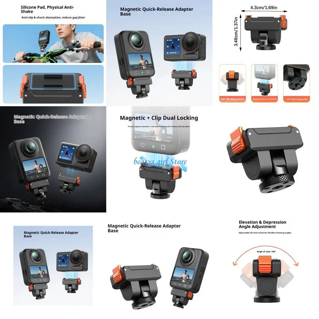 حامل تثبيت سريع التحرير للكاميرا C7AB مع نظام قفل مغناطيسي لتوافق الكاميرا Action 5Pro/4/3 والحامل ثلاثي القوائم