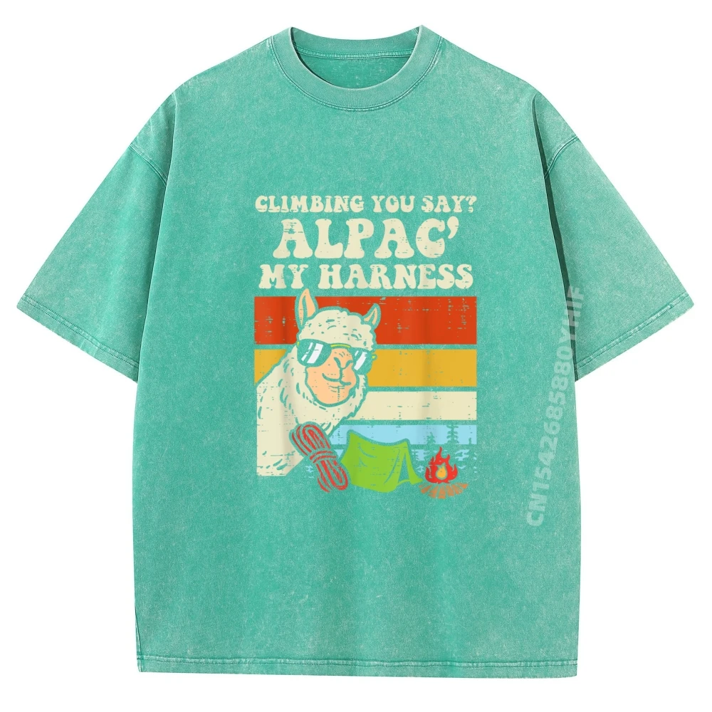 

Washed Tops & Tees Mens T-shirts Climbing Alpaca Harness Funny Hiking Tops Newest Vintage Camisetas Fashionable Clothes