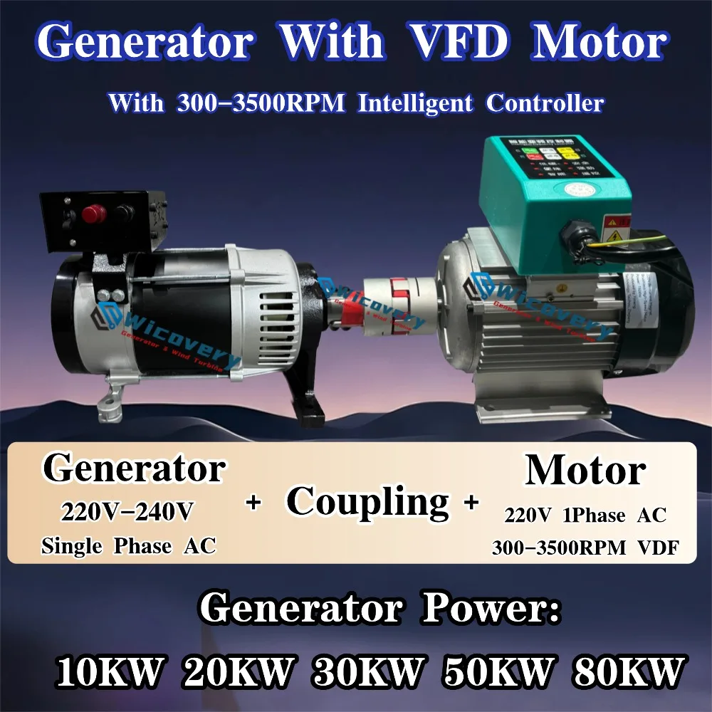 20KW 30KW 50KW 220V 240V Single Phase AC Permanent Magnet Generator With Variable Frenquency Drive Motor Complete Set For Home