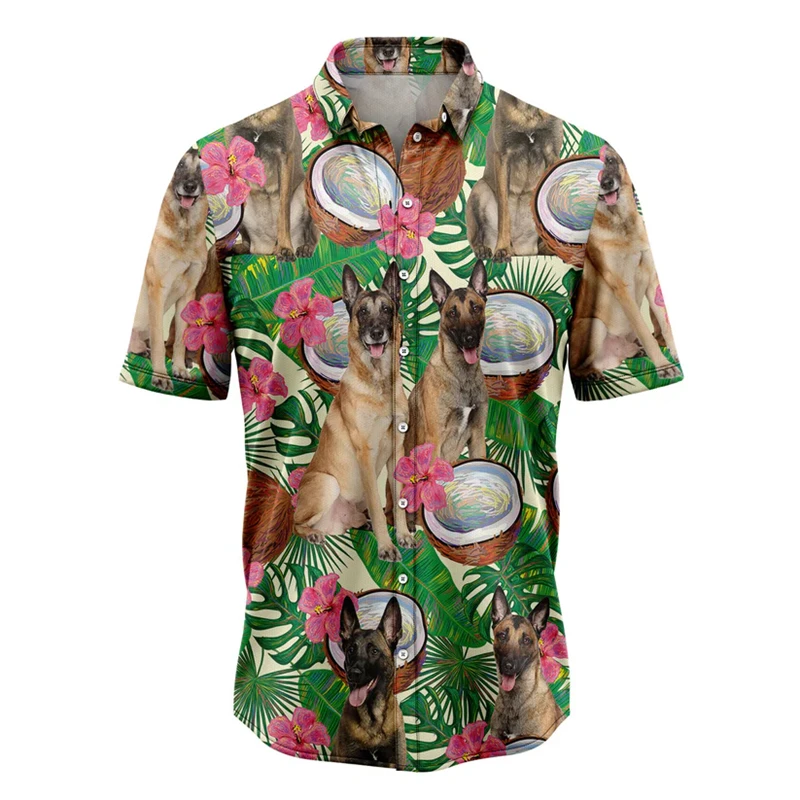 

Belgian Malinois Pattern Hawaiian Shirts Summer Casual Holiday Vacation 3D Printed Shirt Loose Streetwear Lapel Button Blouses