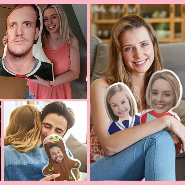 Personalized Custom Face Pillow Human Shape Stuffed Doll Custom Photo Plush Pillow I Love You Print Valentine Anniversary Gift