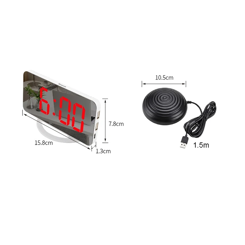 الإبداعية Led الاهتزاز المنبه متعددة الوظائف المزدوجة USB شحن كتم السرير مضيئة ل الصم و الصعب السمع غفوة