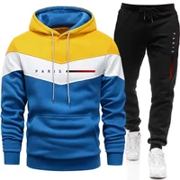 Paris Fashion Men's Hoodies Set Daily Casual Sports Hooded Sweatshirt and Jogger Pants Male Urban Trend Warm Pullover Tracksuit 2
