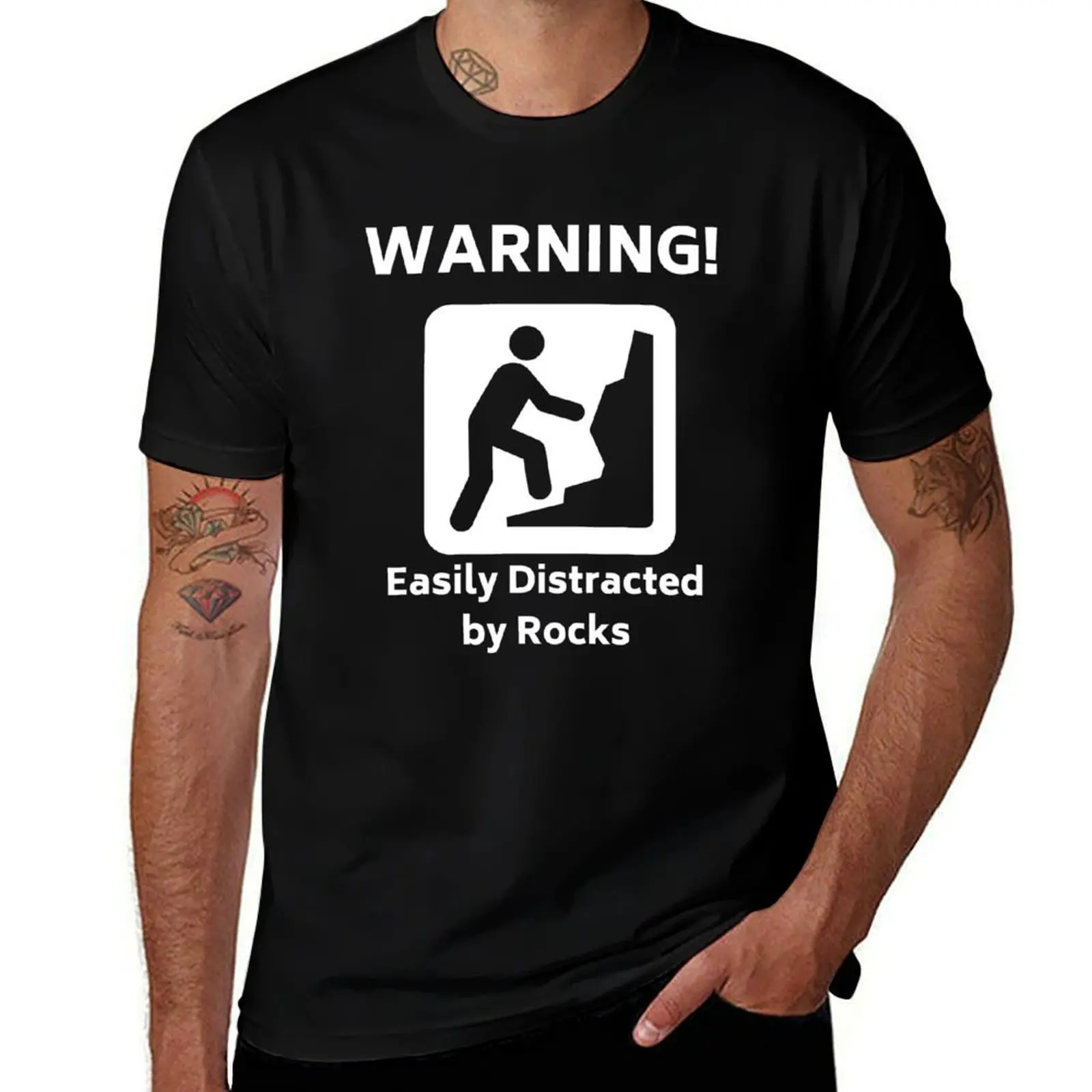 

Warning! - Easily Distracted By Rocks - Funny Geology T-Shirt baggy shirts quick-drying Men's clothing