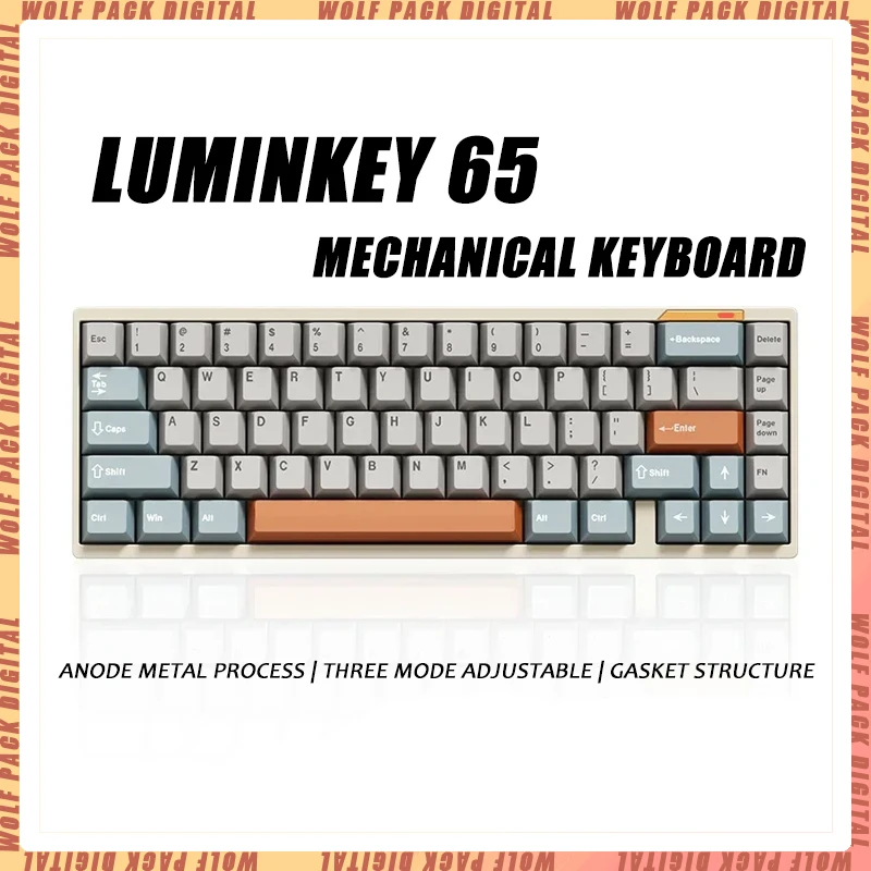 

LUMINKEY 65, трехрежимная индивидуальная игра для киберспорта, 2,4 г, беспроводная механическая клавиатура Bluetooth, алюминиевый корпус, периферийные устройства для ПК