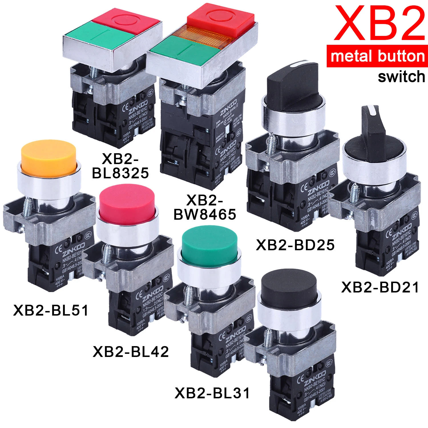 22mm XB2-BD21 XB2-BD23 Self Locking / Self Resetting Button Knob Switch XB2-BD33 XB2-BD45 XB2-BL8325 XB2-BW8465 XB2-BL31 1NO/2NO