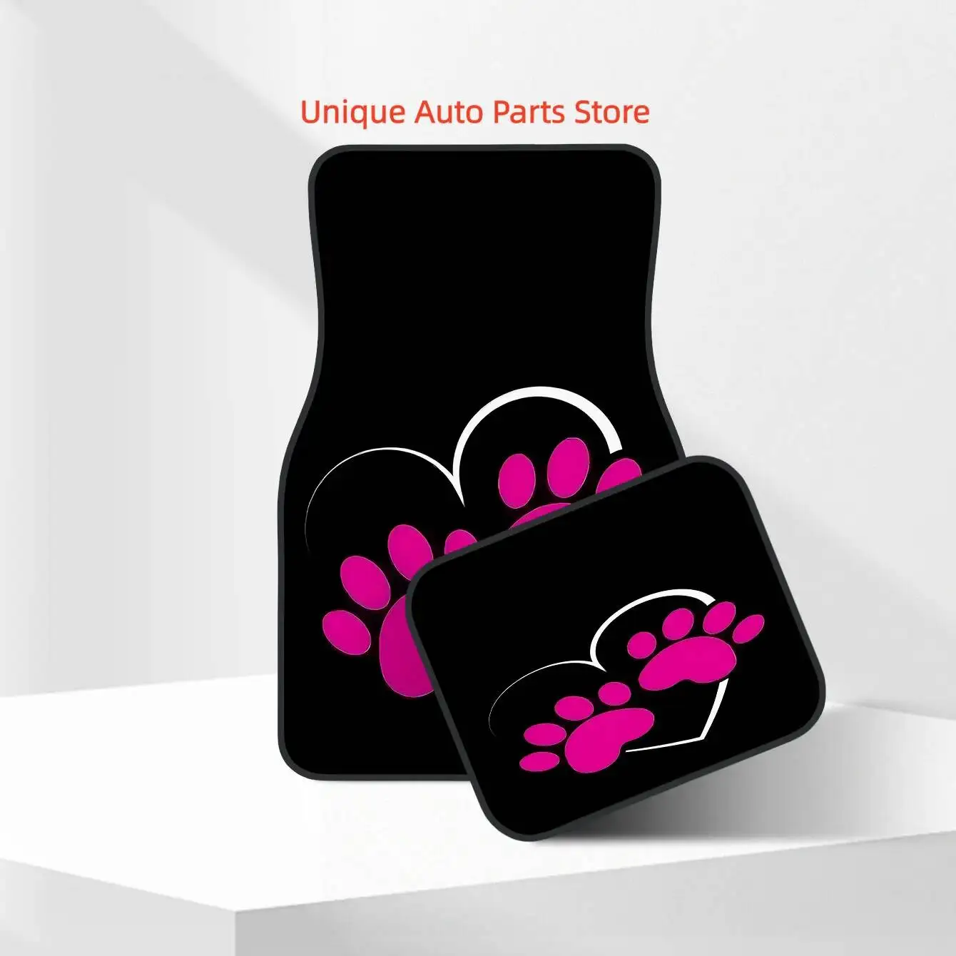 

2D, 4pcs Heart-shaped Paw Print Pattern Printed Car Floor Mats, Front and Rear Carpets, Car Interior Accessory Mats, Suitable fo