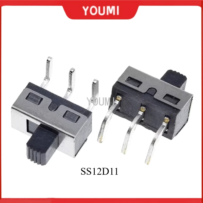 10Pcs SS12D10 SS12D11 Toggle Switch 3Pins Straight / Curved Feet 1P2T Handle High 5mm Spacing of 4.7mm 3A 250V SS12D10G5