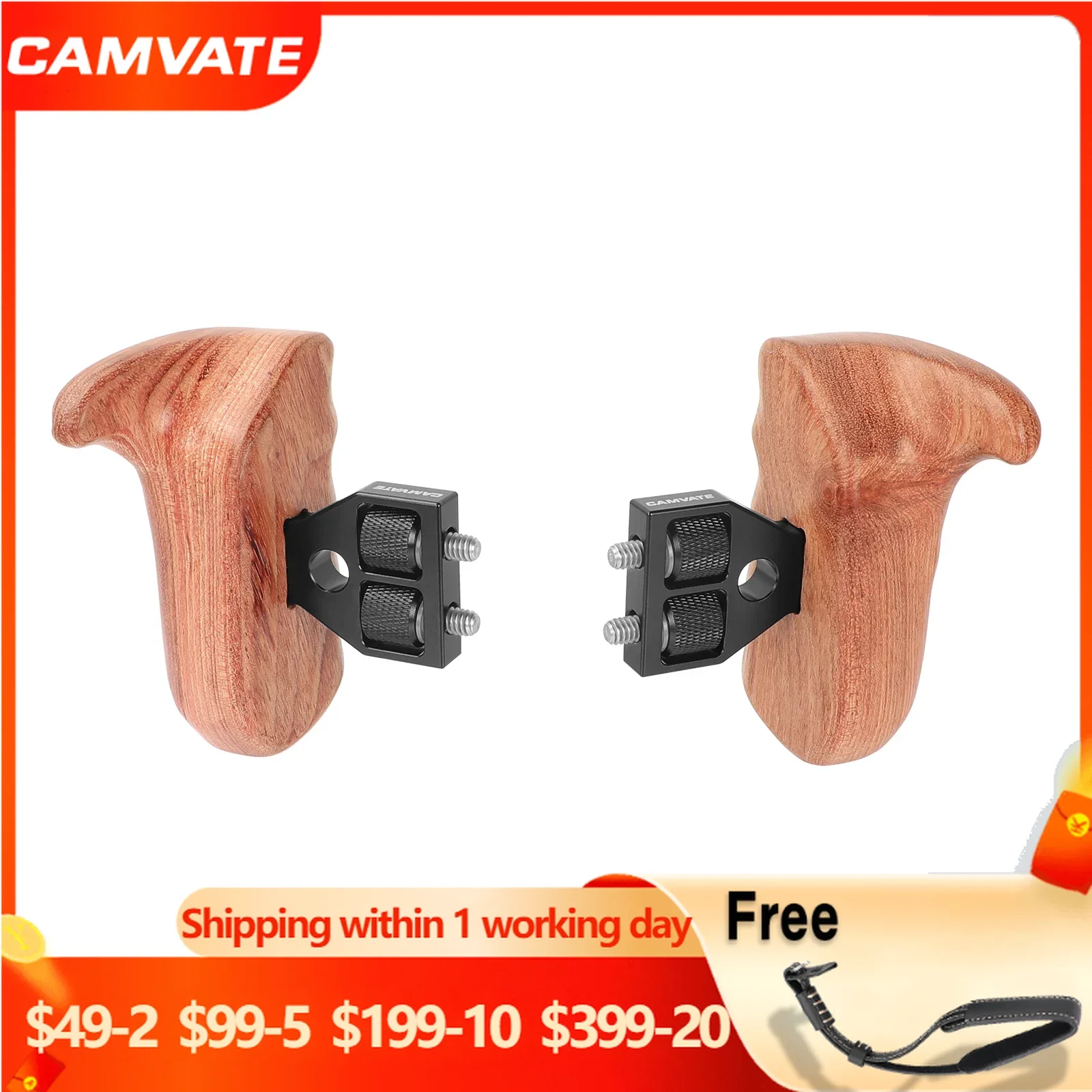 Impugnatura in legno per videocamera CAMVATE (sinistra e destra) con connettore in lega di alluminio per gabbia Video DV (telecamera rossa/Rig rosso/Rig per videocamera LR)