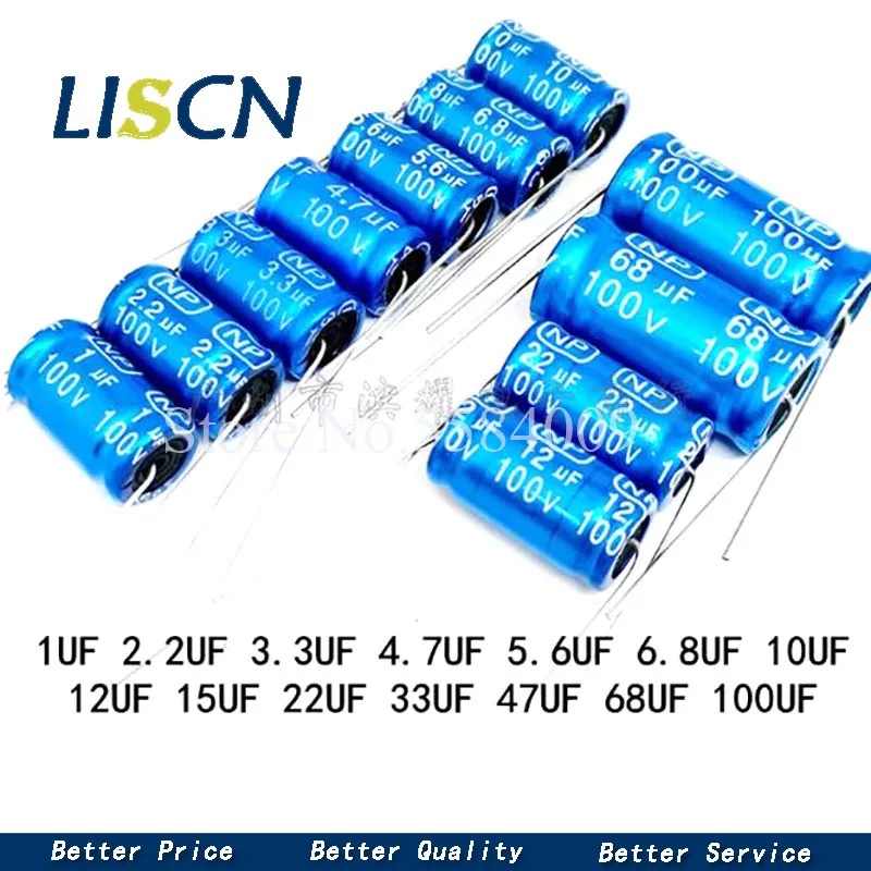 10PCS 2.2/3.3/4.7/6.8/100UF100V high-frequency speaker, non-polar axial electrolytic frequency divider, horizontal capacitor ﻿ ﻿