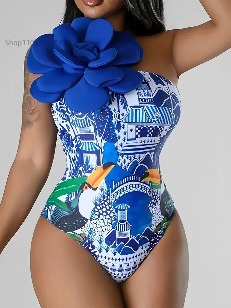 

Women's one shoulder 3D floral swimsuit, one piece swimsuit, beach clothing,