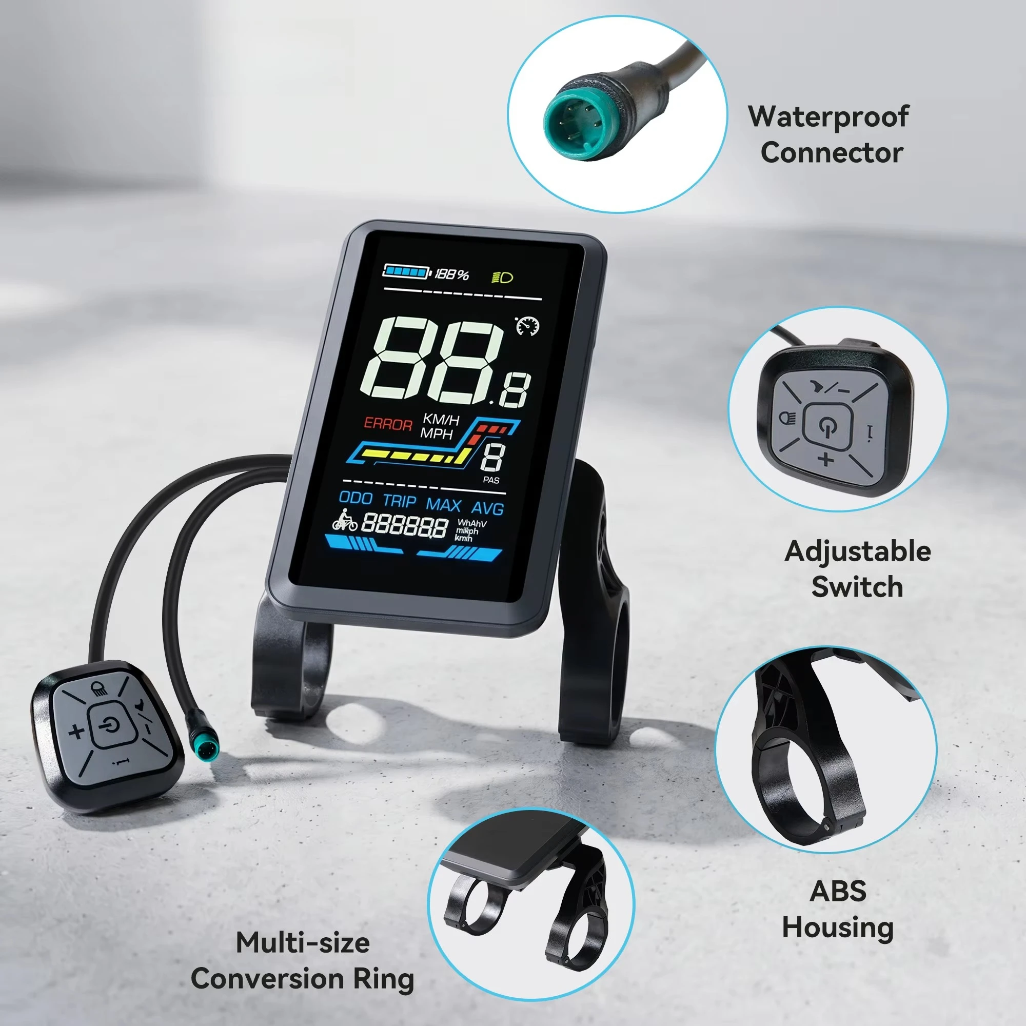 4.0 Inch Color VA Full LCD E-Bike Display 36V 48V 52V, Tempered Glass ABS Screen Speedometer Dashboard