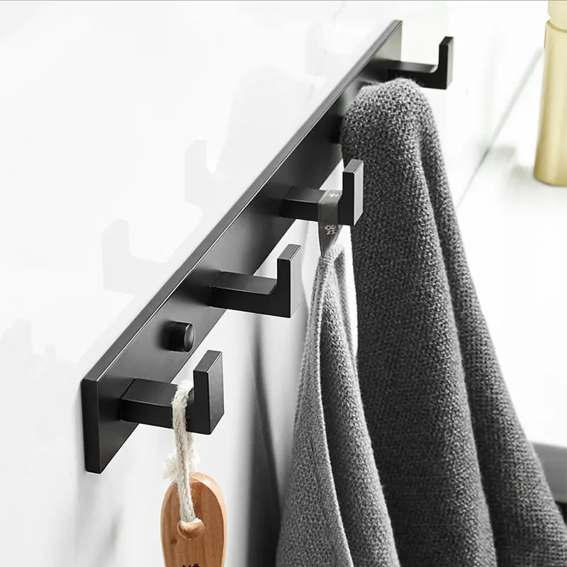 DOOKOLE Black Bathroom Towel Hook, Coat Rack with 6 Hooks Wall Mount Matte Black Robe Hanger Bathroom Entryway