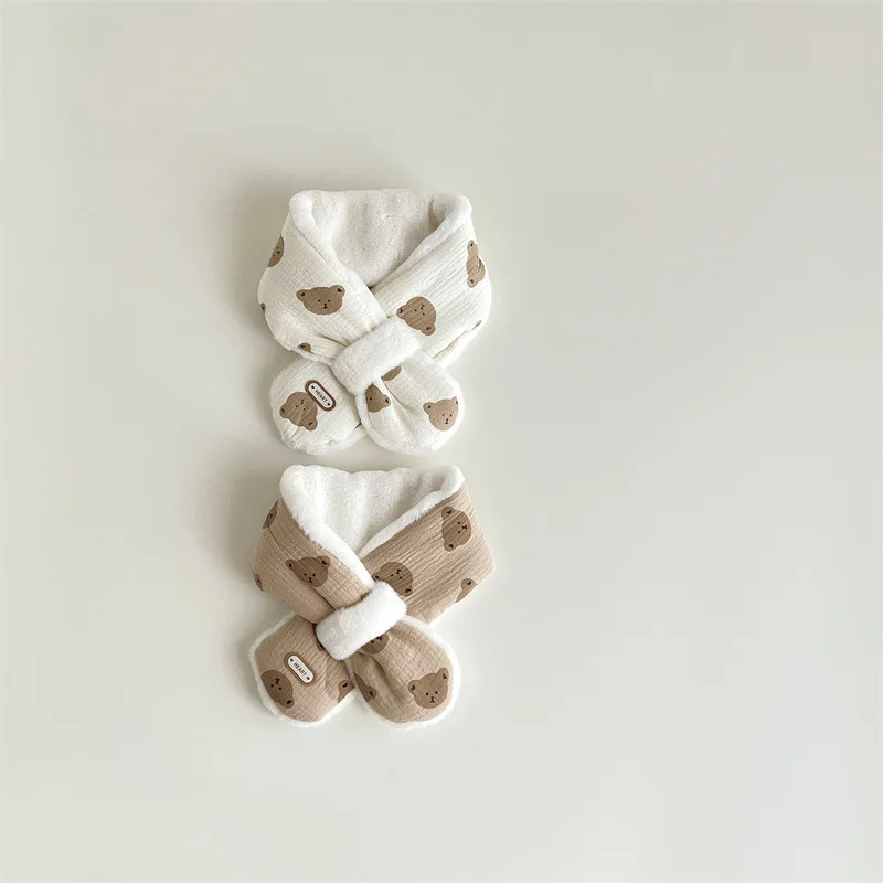 Bär Baby Winter Schal für Mädchen Jungen Koreanische Warme Fleece Kinder Hals Wärmer Kreuz Kinder Schals Baby Zubehör 1-6Y – Detail 10