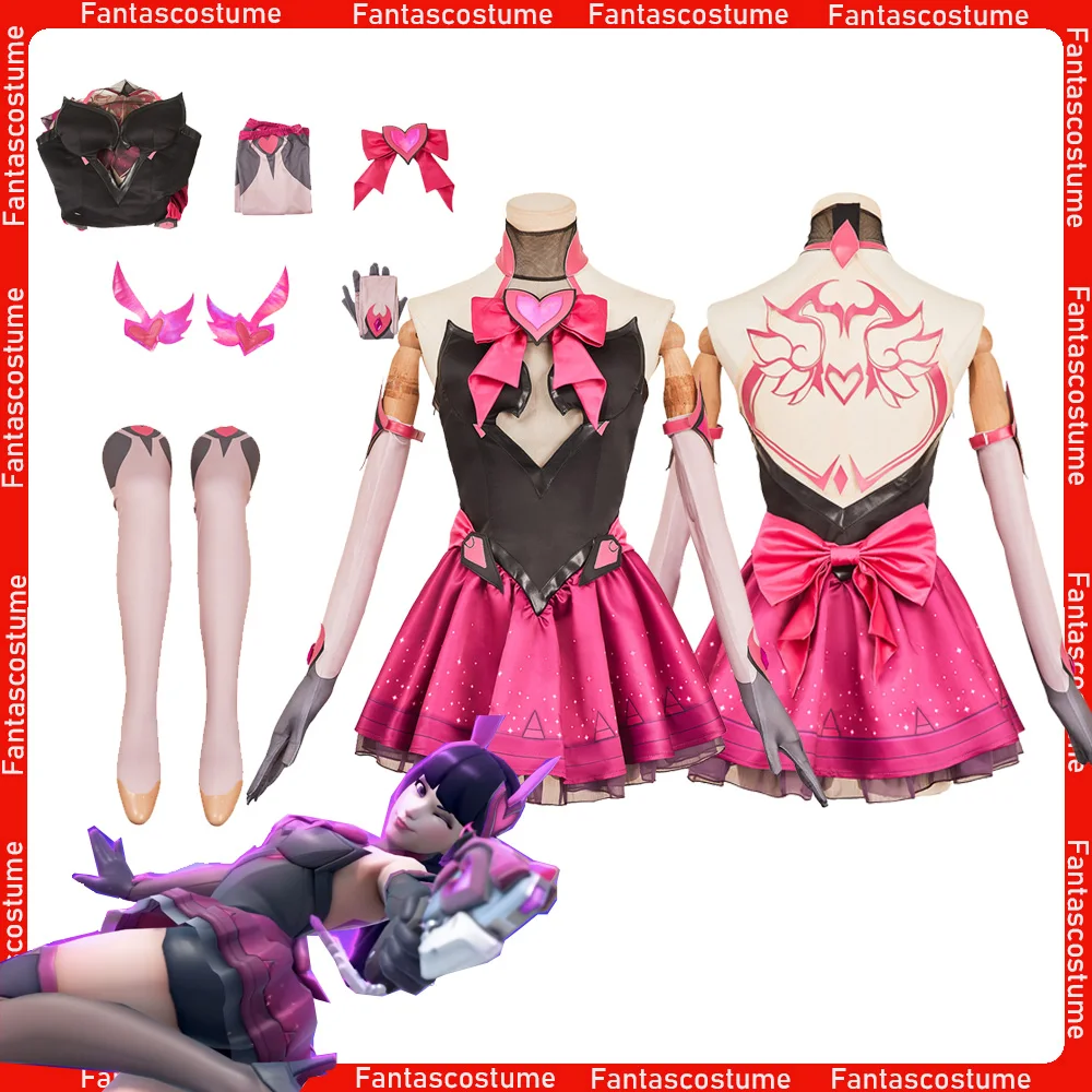 

Game OW Cosplay D.VA Costume Women Girls Dress Socks Headgear Gloves Outfits Halloween Carnival Disguise Party Lolita Suit
