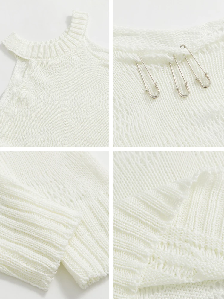 Chic Hollow Out Long Sleeve T-shirts Women Off Shoulder Loose Leisure All-match Tops Girls Young Cool Soft Thin Breathable Ins