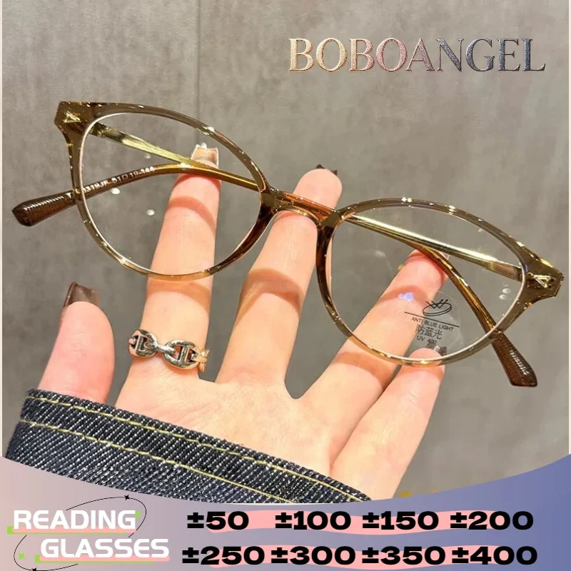 

BOBOANGEL High Quality Brown Cat Eye Anti Blue Light Reading Glasses Prescription Optical Glasses Progressive Lenses Frame