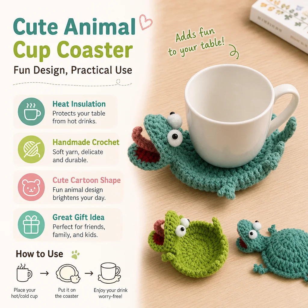 Handmade Crochet Lizard Coaster Creative Animal Cup Mat Wool Woven Decorative Pad For Home Office Desk Coffee Cup Placemat Gift