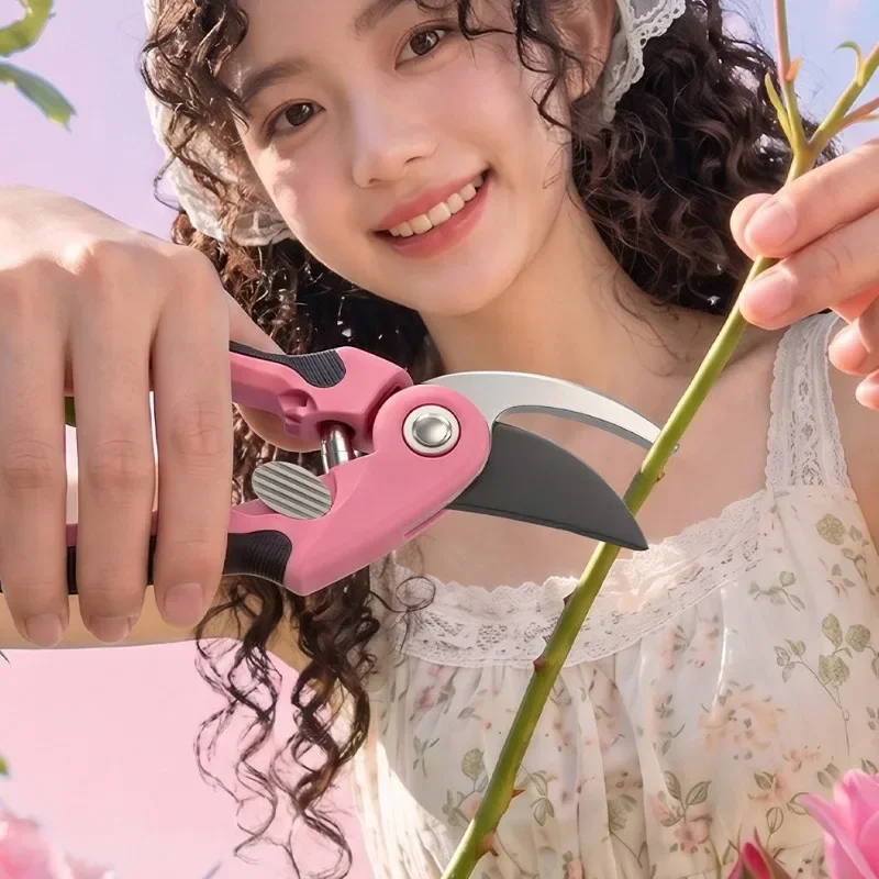 Gardening Pruning Shears Rust Prevention Garden Shears Professional Portable Non-slip Pruner Flower Scissors with Safety Lock