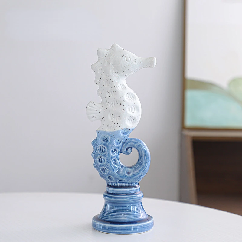 Ceramic Handicraft Artificial Animal Sculpture Seahorse Marine Organism Cartoon Seahorse Statue Home Decoration Accessories