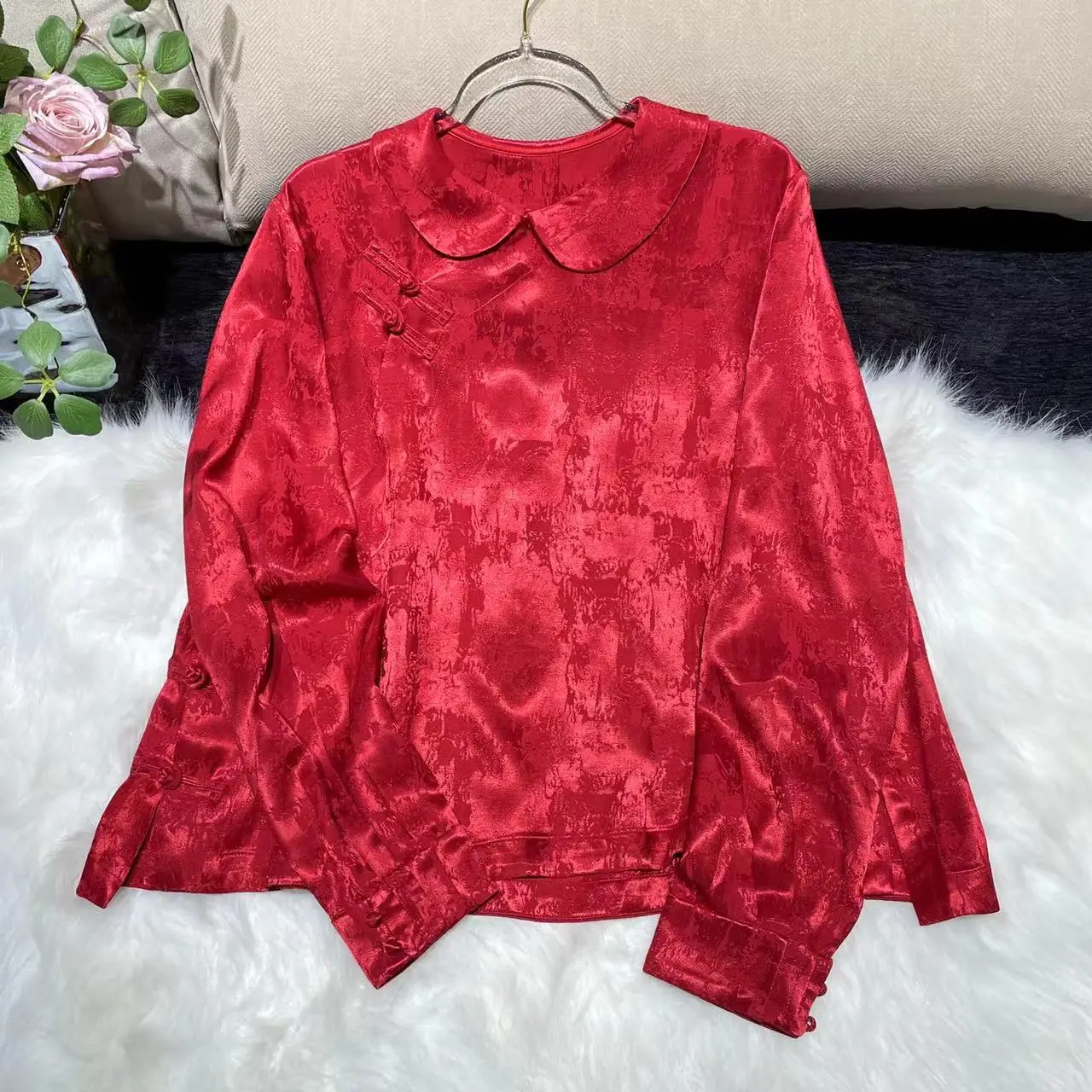 

Новая китайская блузка из шелка и льна однотонного цвета с воротником, универсальный топ, высококачественный, в традиционном национальном стиле, свободного кроя, длинный...