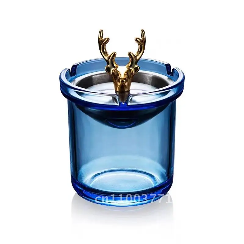 

Funtle-Type Windproof Glass Ashtray with Lid for Household Office Car Hotel Thickened Anti-fly Design Brown Black Funnel