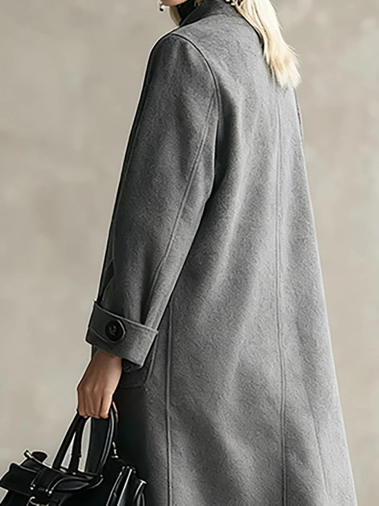 

Зимнее элегантное однотонное прямое пальто на пуговицах, осеннее модное флисовое пальто с воротником-стойкой, женская повседневная шерстяная куртка с длинными рукавами