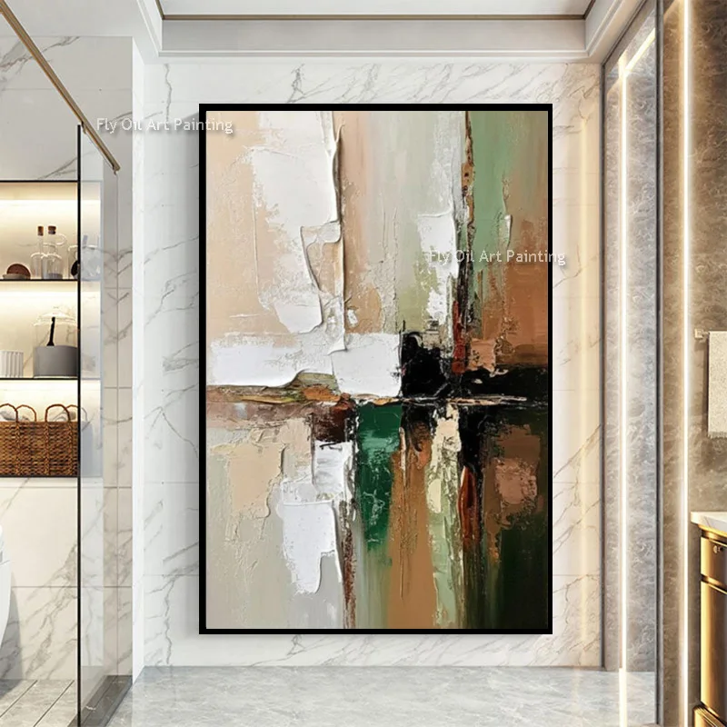 Simple Style Black White Beige Artwork On Canvas Original Hand Drawn Black Beige Thick Abstract Oil Painting For Home Wall Decor