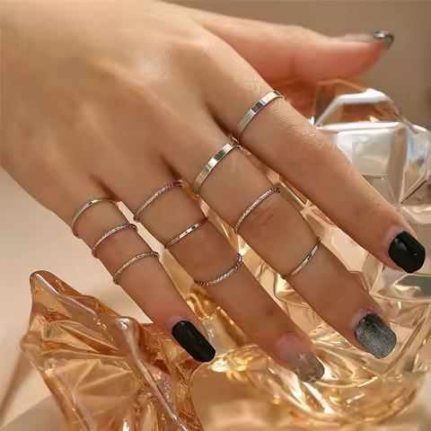 VAGZEB Vintage Gold Silver Color Geometric Knuckle Ring Set For Women Bohemian Minimalist Metal Finger Ring Jewelry Party Gifts