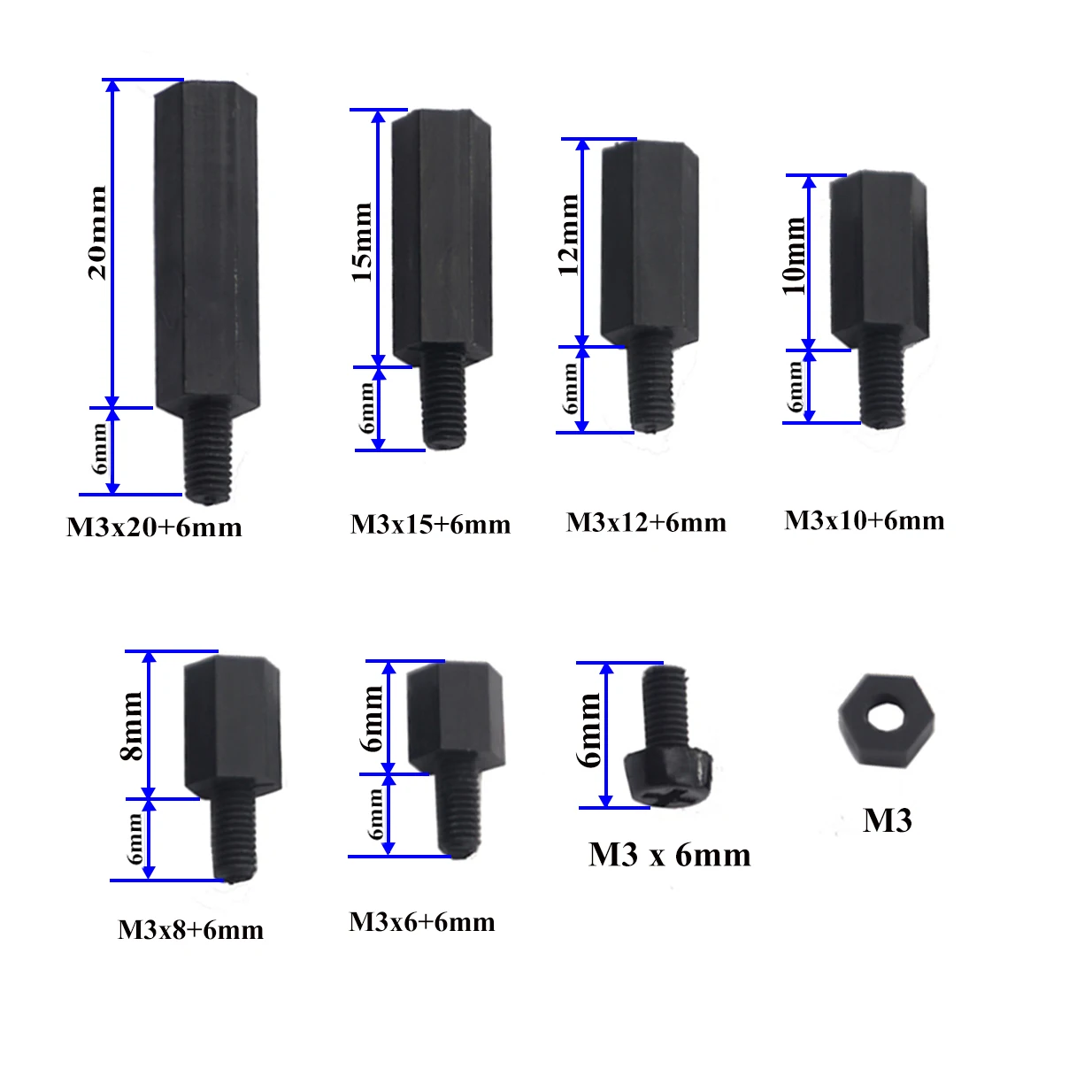M3 Nylon Standoffs Hex Spacers Screws Nuts Assorted kit for RC FPV Drone Quadcopter Frame Audunio PCB Board (180PCS/Lot)