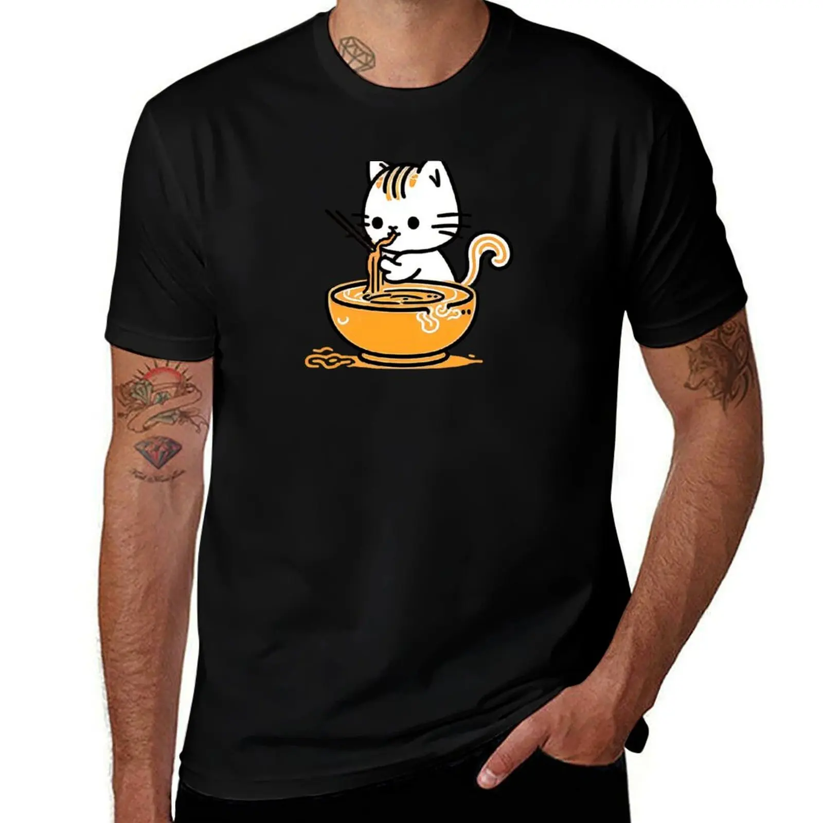 

Cute Cat Eating Ramen T-Shirt man t shirts cotton t shirts designer