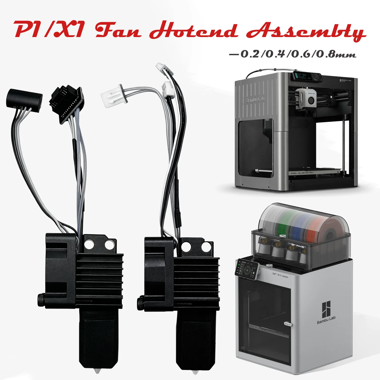 Für Bambu Lab X1 Carbon X1C P1P P1S Hotend-Kit mit Lüfter Komplettset Gehärtete Stahldüse Hot End Integriertes Auslaufsicheres Design