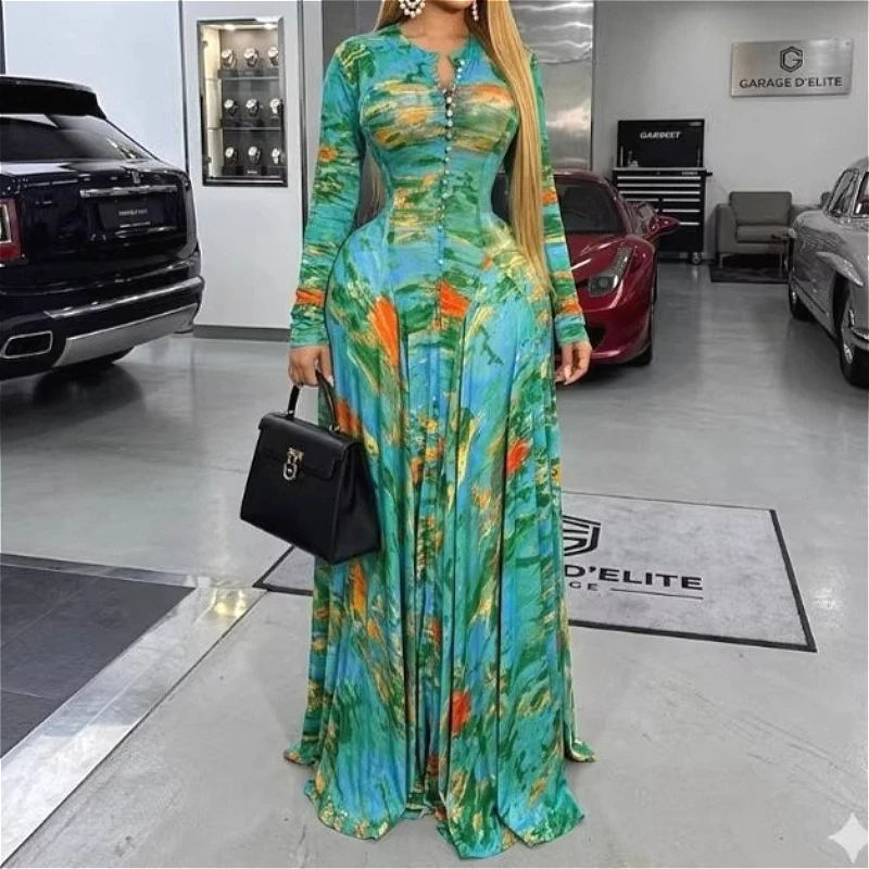 

Long Dress Women Dresses Sexy Vestidos Print Evening Y2k Streetwear V Neck Full Sleeve Hip Wrap Elegant Party Night Work 2026