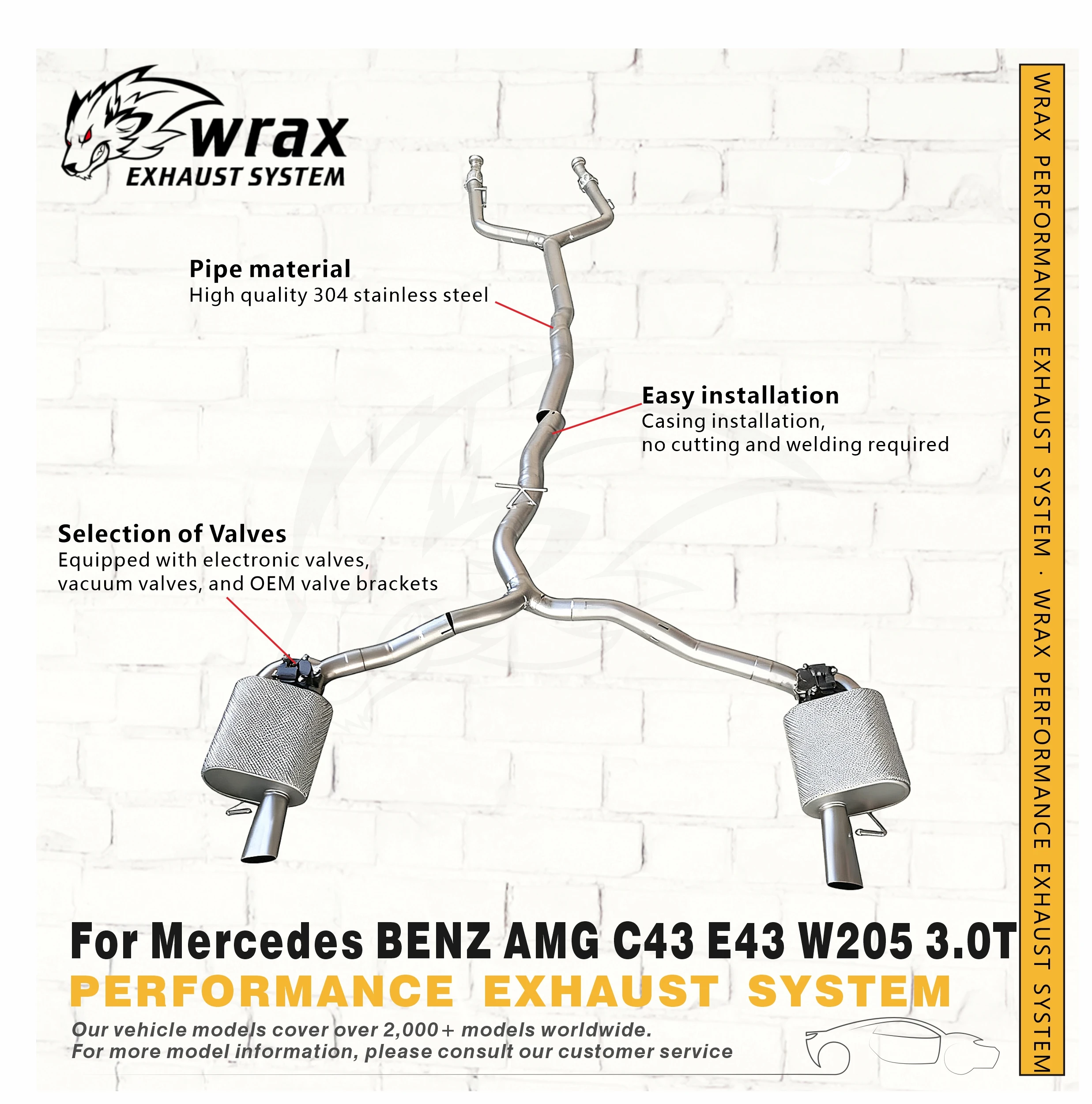 

WRAX Dual-exit Exhaust for Mercedes BENZ AMG C43 E43 W205 3.0T Performance SS304 Catback with Wireless Remote Valve
