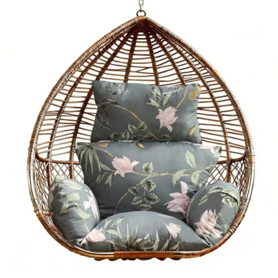 

Floral Egg Chair Cushions Indoor Outdoor Hanging Basket Chair Pads Replacement Patio Basket Swing Cushion with Headrest Pillow