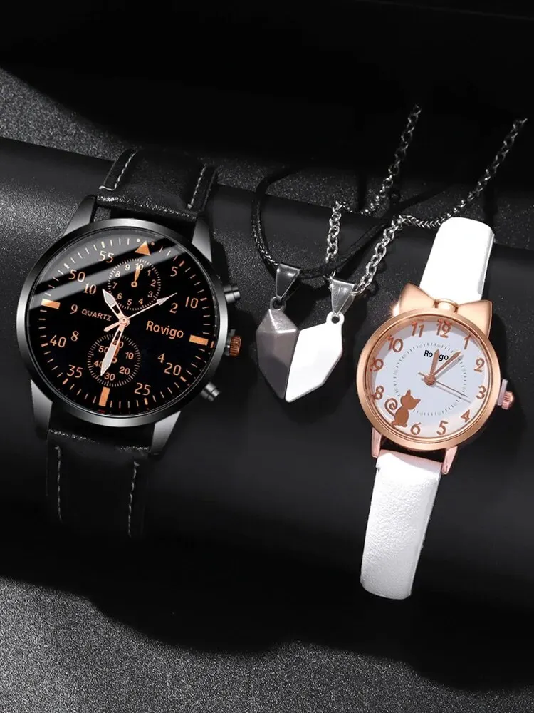 4 stuks mode veelzijdige creatieve gepersonaliseerde mannen en vrouwen paar horloge quartz horloge met liefde hanger ketting combinatieset