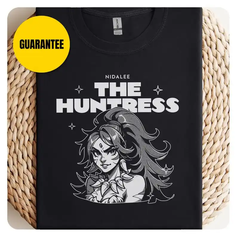 Nidalee Monochrome T-Shirt, The Huntress Tee, Shirt of Legends Apparel, Greyscale Gamer Top, Unisex Softstyle