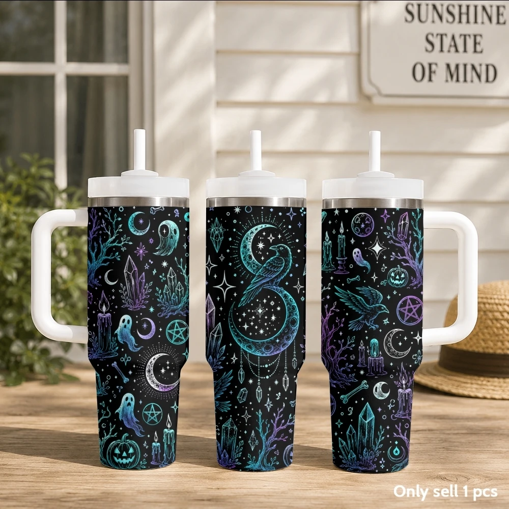 Spooky Halloween Scarecrow Vacuum Flasks 40oz Stainless Steel Insulated Tumbler with Handle & Straw Leakproof Travel Mug