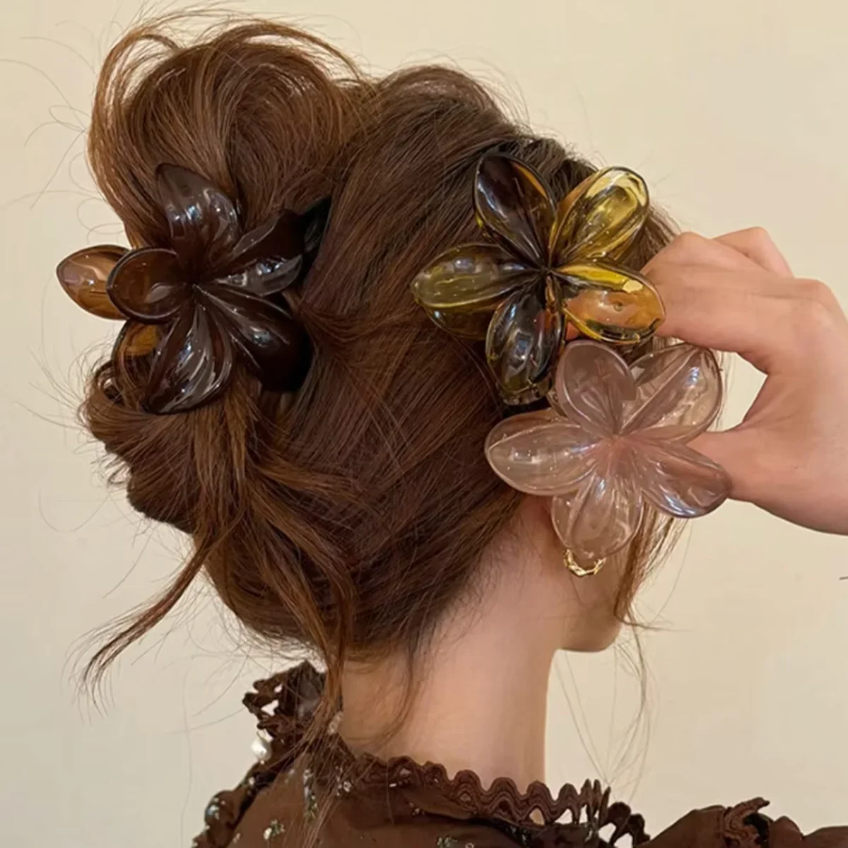 

New Women's Laser Mermaid Princess Flower Shaped 8cm/3.15in Large-Size Brown Beige Lightweight Plastic Hair Clips Fashionable