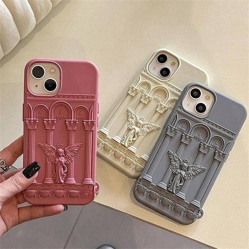 Retro Artwork 3D Angel Statue Phone Case For Iphone 15 14 13 12 11 Pro Max Literature Trendy Silicone Shockproof Soft Back Cover