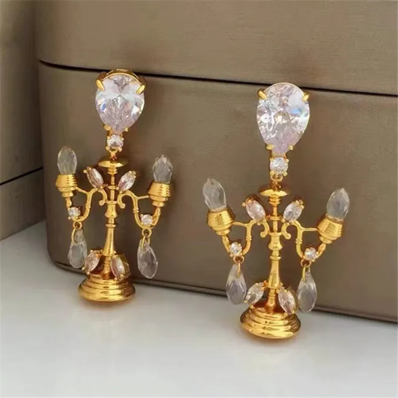 Statement Baroque Style Dangle Earrings For Women Creative New Fashion Transparent Crystal Metallic Earings Wholesale