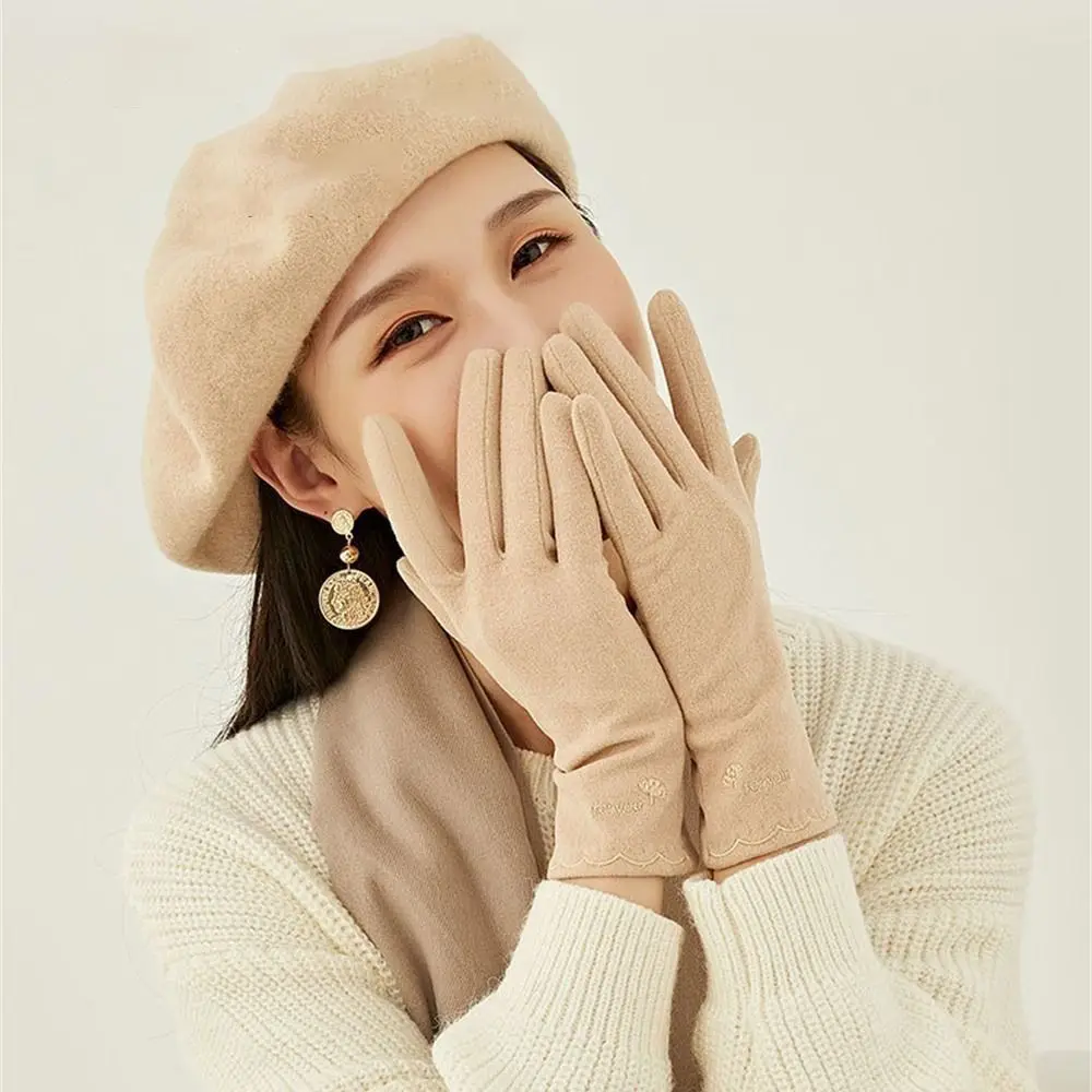 Vintage Thickened Warm Gloves Stretch Touchscreen Windproof Gloves Slim Classic Cold Weather Gloves for Autumn Winter
