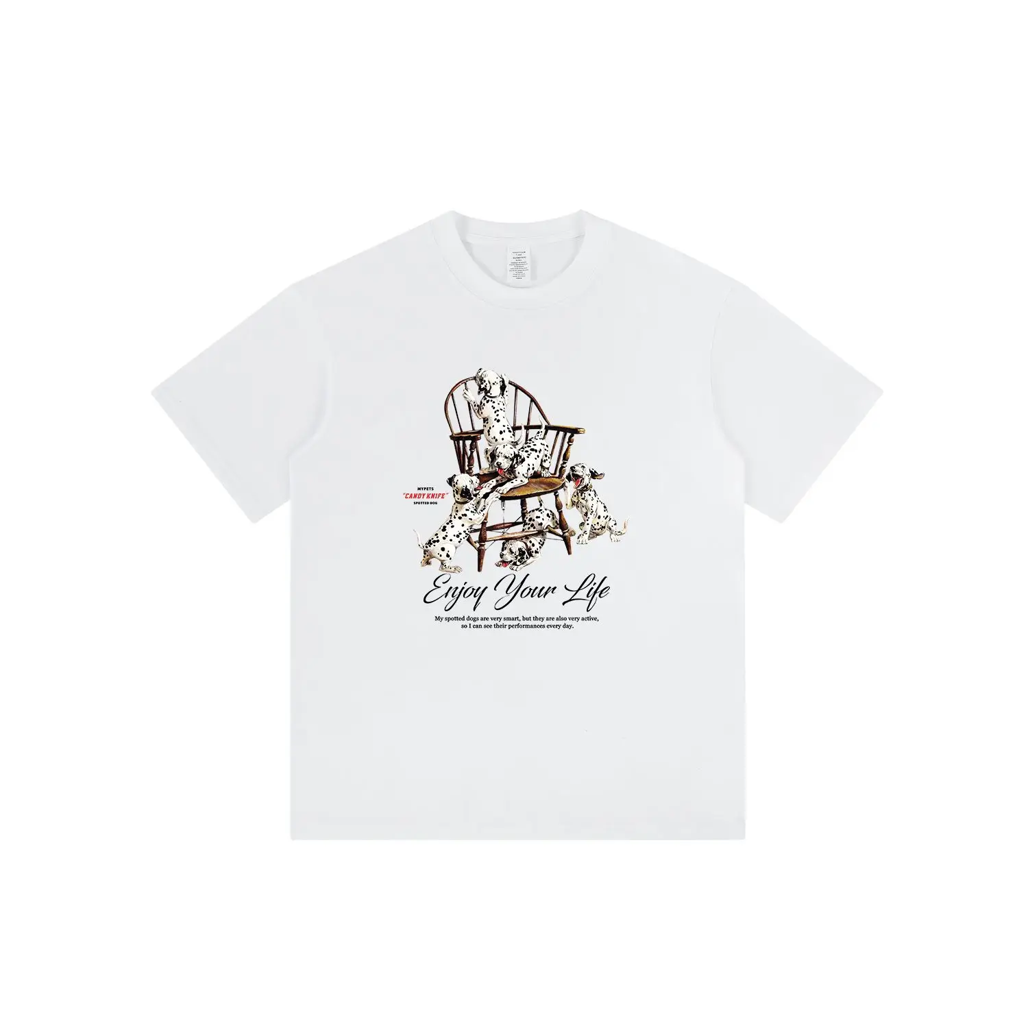 تي شيرت Nouveau À Manches Courtes À Imprimé Chien Tacheté Rétro À La Mode Polyvalent En Pur Coton Ample Americain