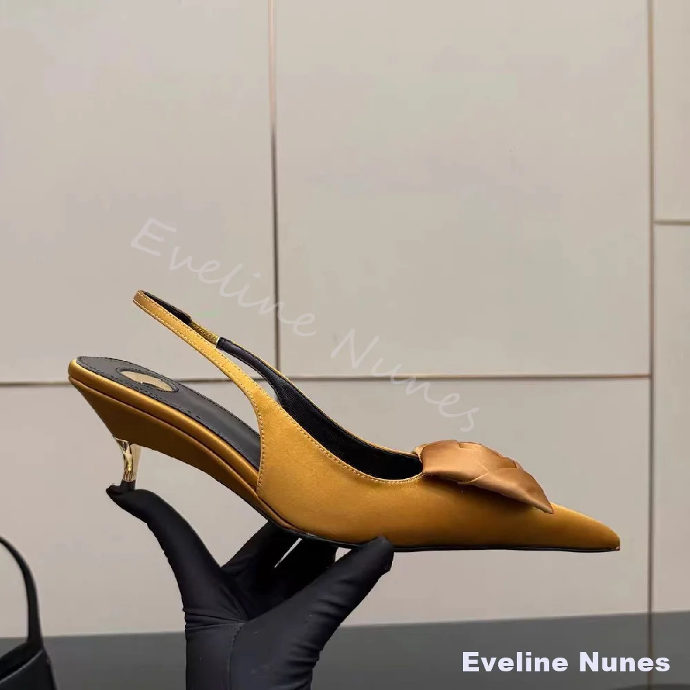 Extra Long Pointed Toe Floral Sexy High Heels Women Shallow Back Straps Kitten Heels Silk Pumps 2026 New Fashion Design Sandals