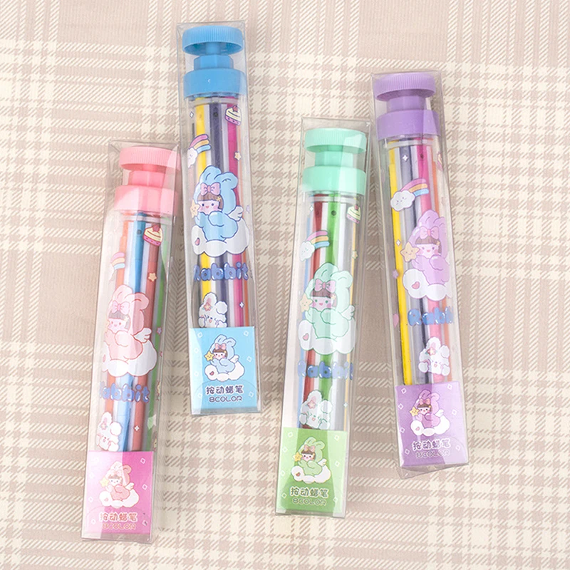 Multicolor Crayon Rotatable Easy To Carry Press-on Crayon Widely Use Kids Students Art Graffiti Painting 8 Colors Crayon
