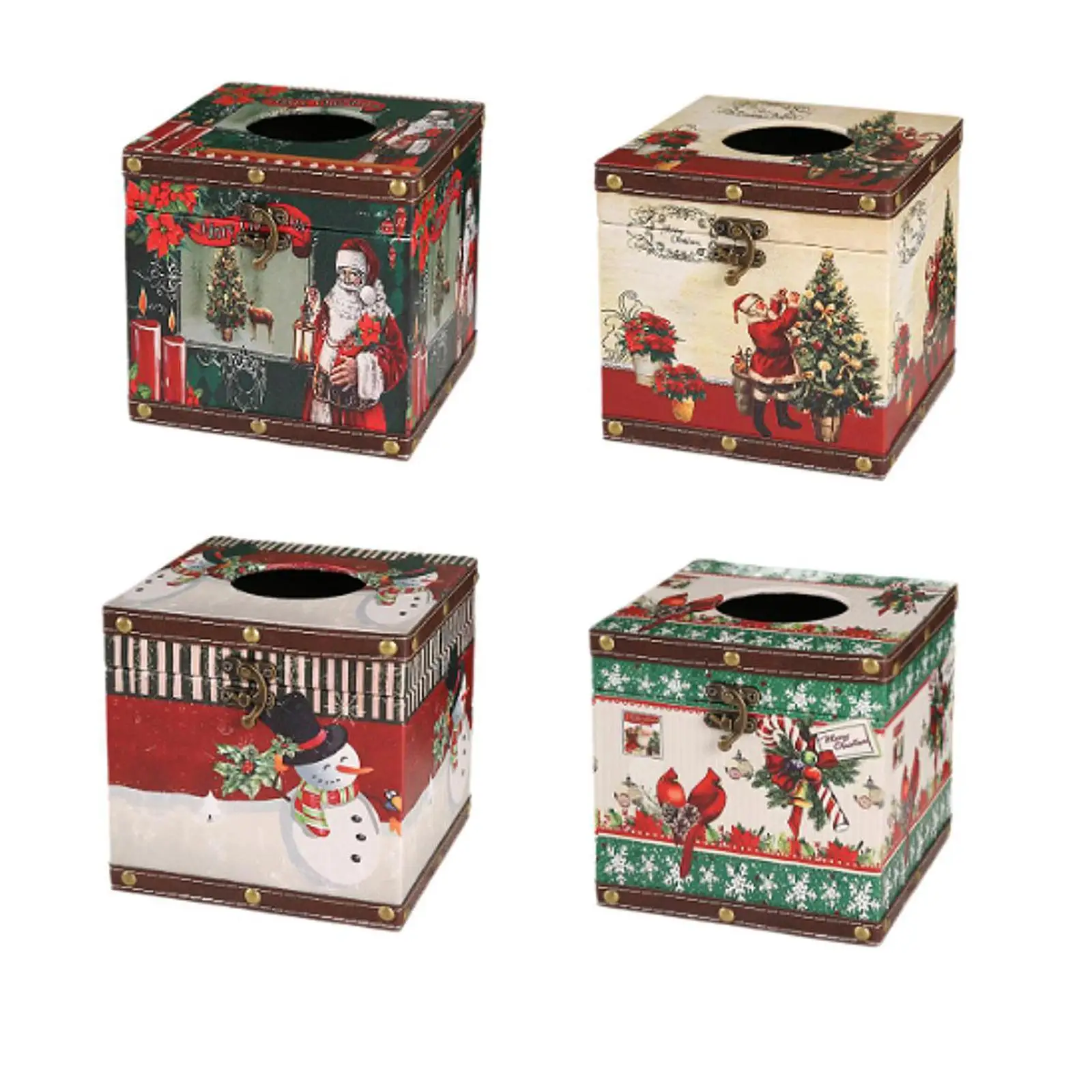 Christmas Tissue Box Home Decoration Square Statue Vintage Style Paper Tissue Holder for Office Household Coffee Desktop Holiday