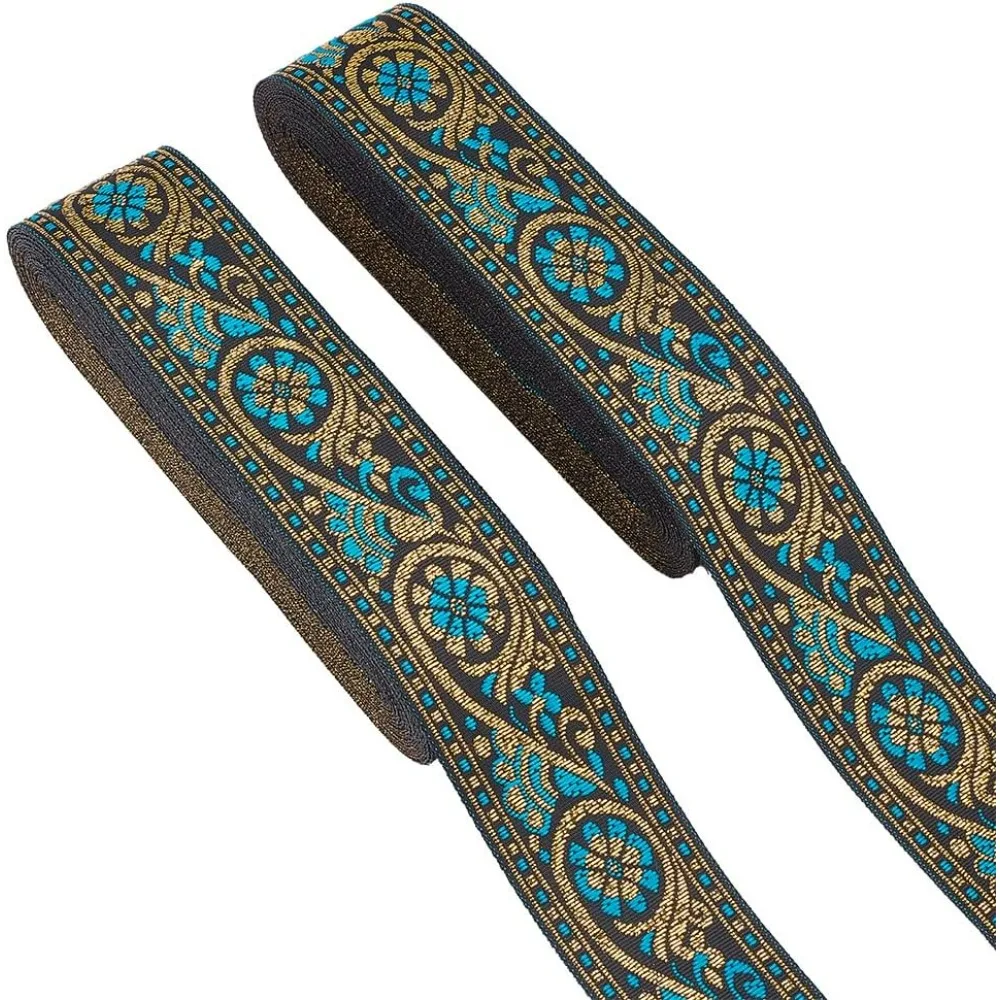 

2 рулона 7,6 ярда 1,3-дюймовая тканевая вышитая отделка, винтажная жаккардовая лента с цветочным шитьем, тканая отделка, тканая лента с вышивкой