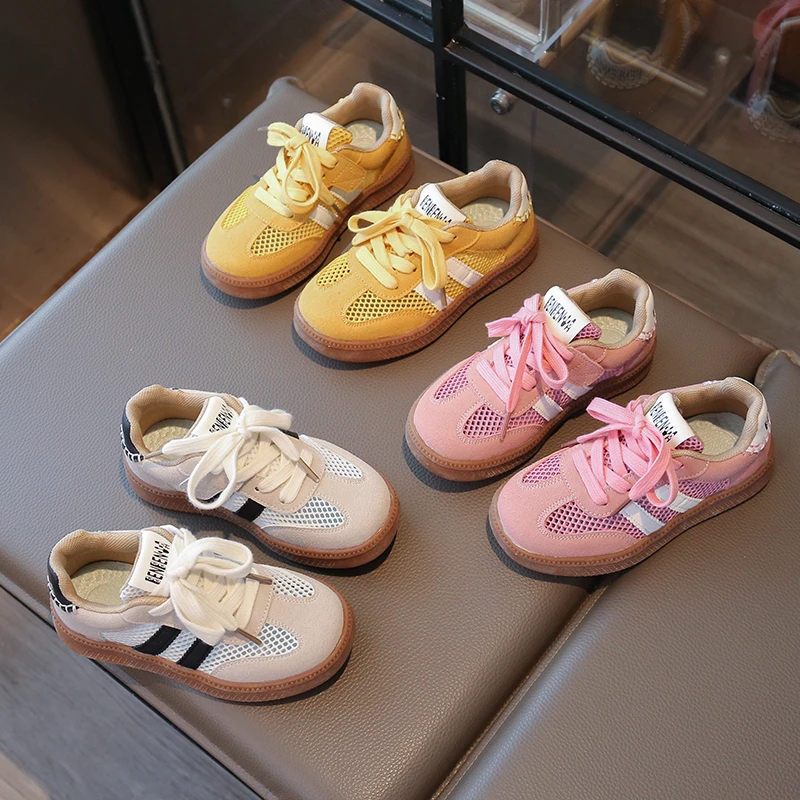 Children Sneakers Mesh Breathable Girls Fashion Board Shoes 2025 Boys Anti-slip School Shoes Kids Candy Colored Casual Shoes