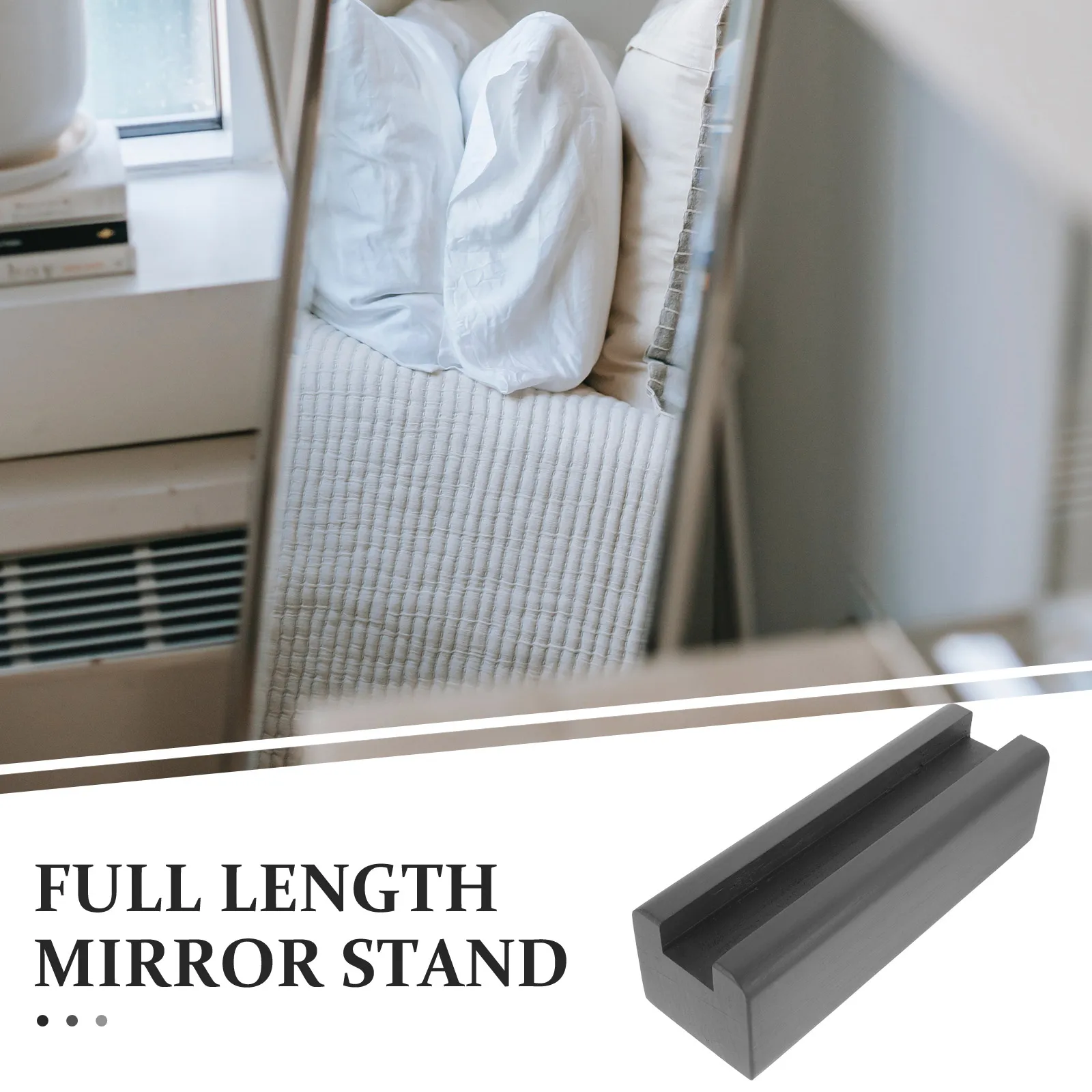 

Floor Mirror Stand 25x8 Deep Gray Non Slip Base Wooden Holder Full Length Bracket Practical Use Decorative Function Stable